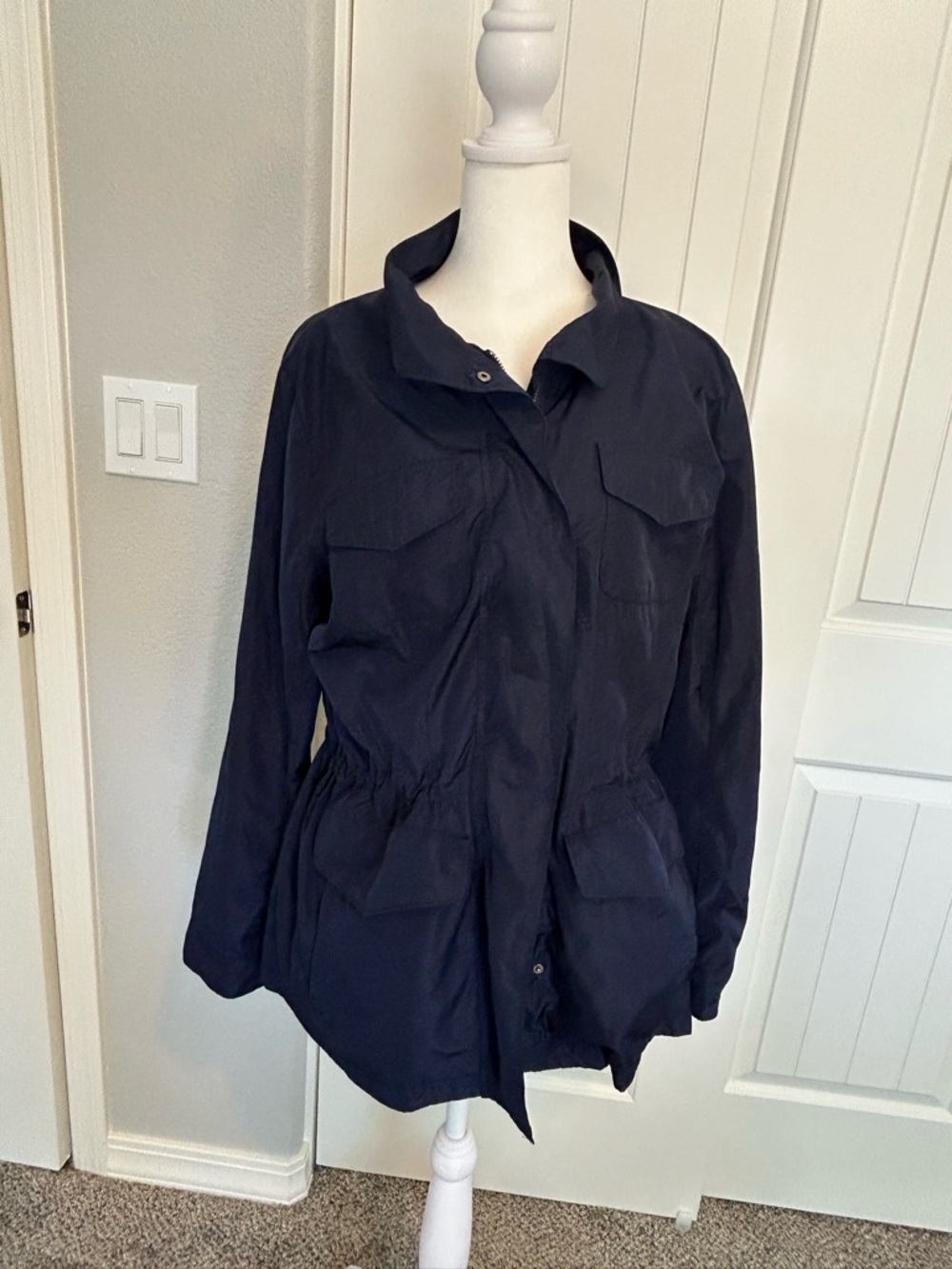 J. Jill Navy Drawstring Waist Utility Jacket